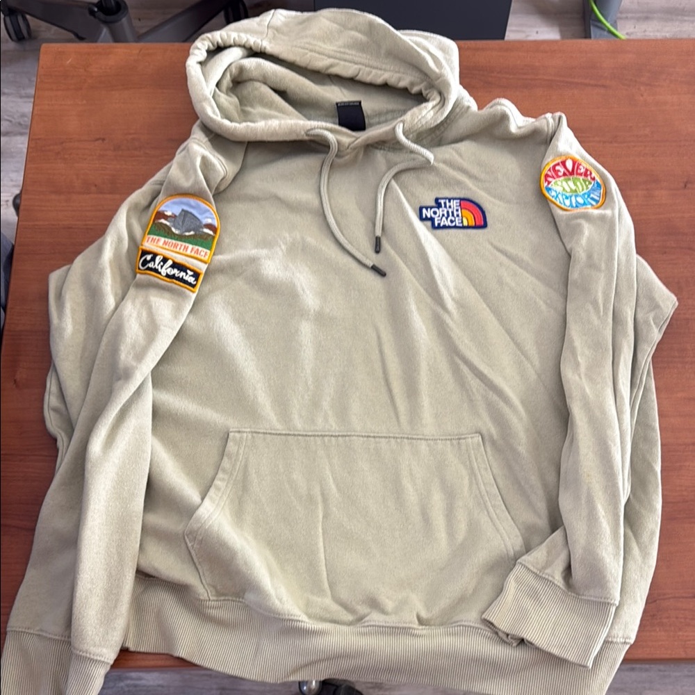 The North Face Men's Beige Hoodie with Patches
